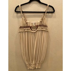 Knit top with macrame and beaded yoke, size L